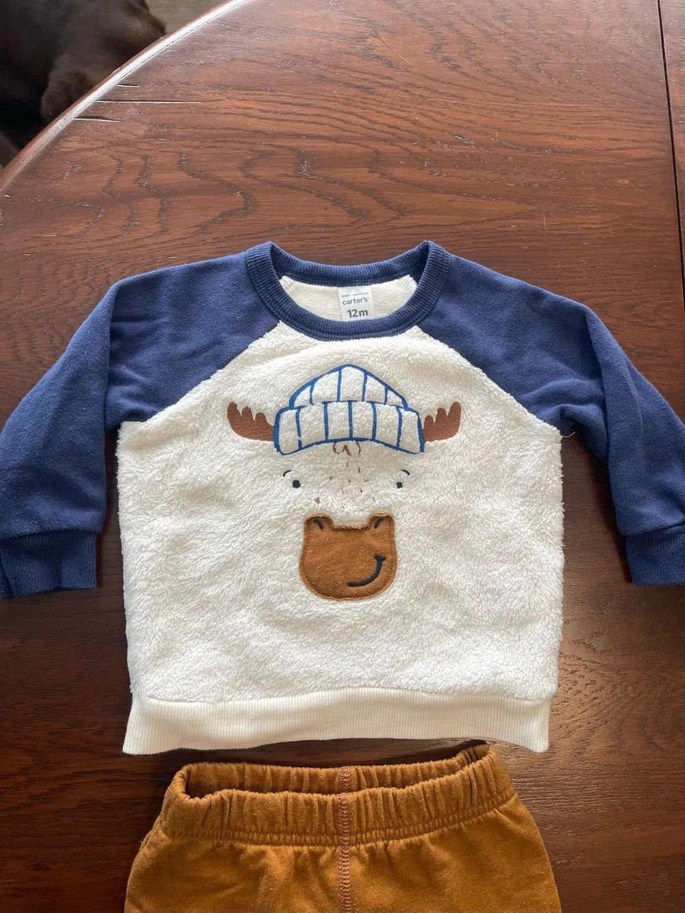 Carter's Blue-Sleeve Moose Sweatshirt with Brown Jogger Pants